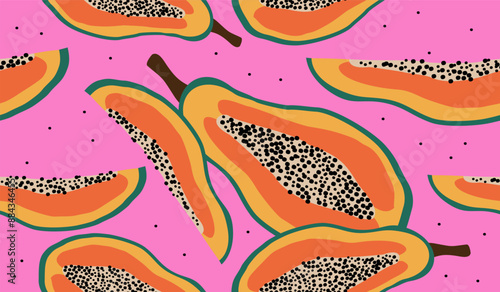 Cute papaya fruits pattern background vector design