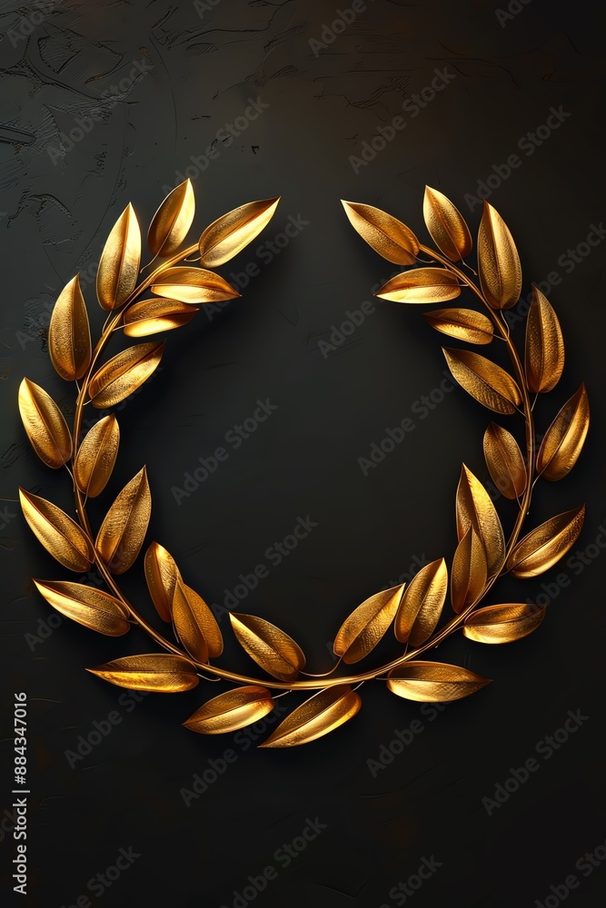 A gold laurel wreath on a black background. A gold laurel wreath on a black background.