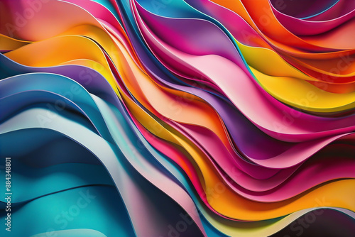 A colorful and beautiful wallpaper made with various curves and geometric waves, Generative AI