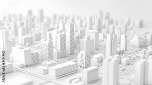 Mini city model, white building, The buildings and roads on white background, 3d rendering photo