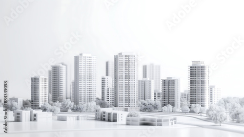 Fototapeta Naklejka Na Ścianę i Meble -  Mini city model, white building, The buildings and roads on white background, 3d rendering