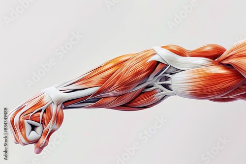 Flexed arm muscles and tendons detailed medical illustration photo