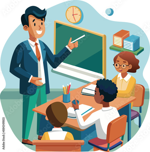 Teacher concept professor giving a lesson in a classroom. School or college workers