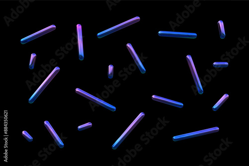 Hologram y2k abstract shape. 3d gradient neon line curve element on black background. Futuristic y2k pattern. Graphic fluid chrome element for trendy cyberpunk design. Vector 3d illustration