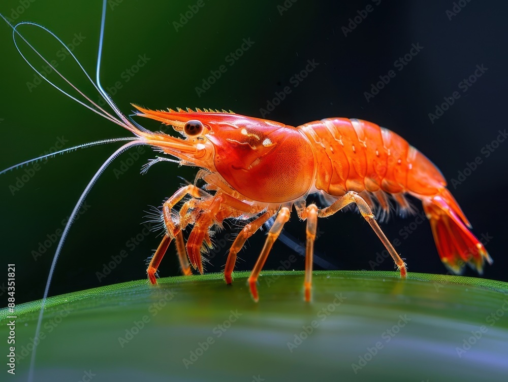 Macro Close-up of Stunning Red Rili Shrimp in Natural Light Macro Close-up of Stunning Red Rili Shrimp in Natural Light