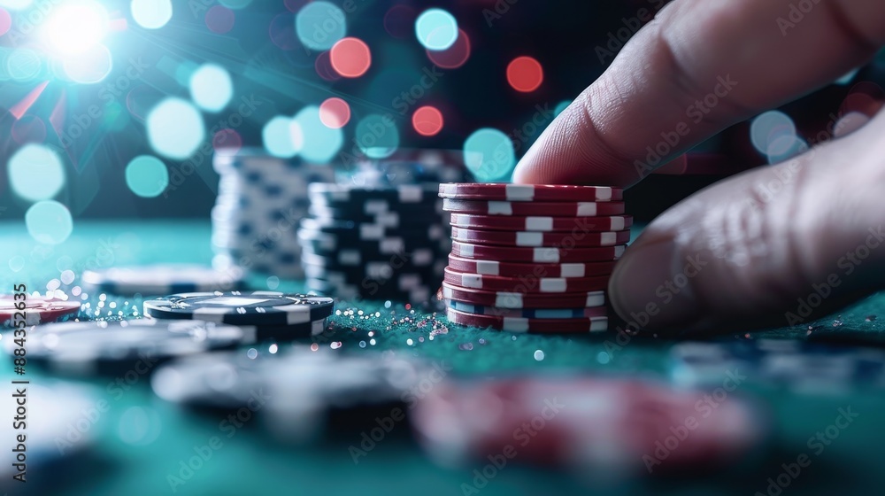 Digital poker game in a virtual casino, players taking risks and placing bets, with dynamic advertisements promoting the excitement of online gambling Digital poker game in a virtual casino, players taking risks and placing bets, with dynamic advertisements promoting the excitement of online gambling