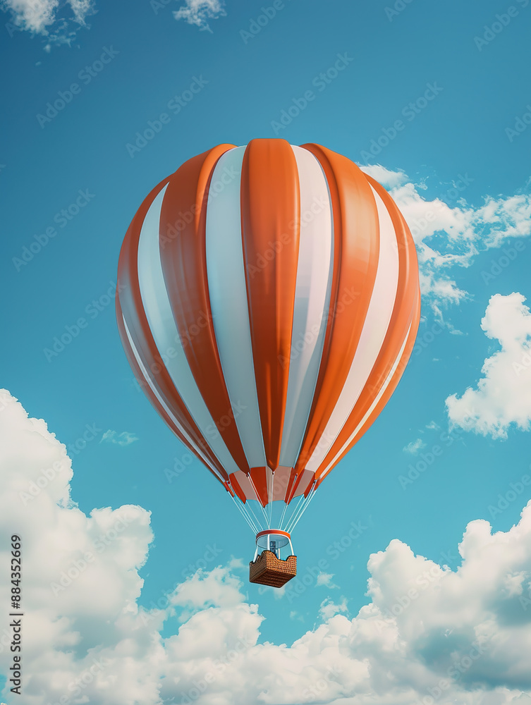Fototapeta premium Hot air balloon soaring in the sky, blue sky and white clouds illustration