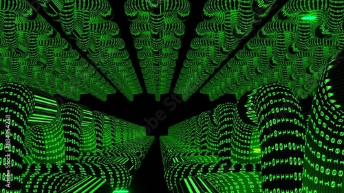 6 seconds of moving inside a tunnel of green enormous matrix blockchains hd video 1920 1080 animation motion graphics,  financial computer technology design photo