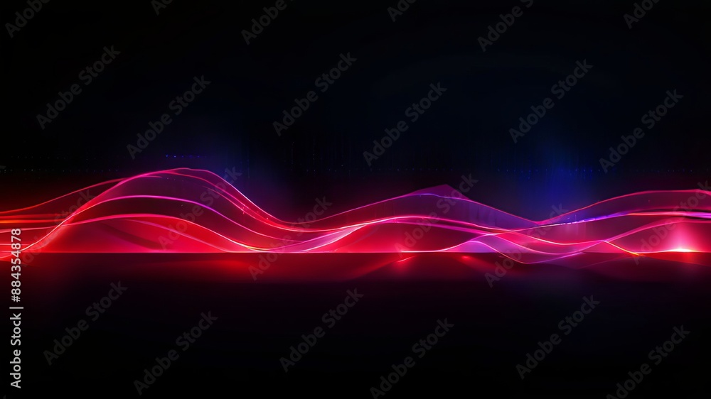 Naklejka premium Abstract futuristic background with red blue glowing neon moving high speed wave lines and bokeh lights. Data transfer concept Fantastic wallpaper. Generative AI