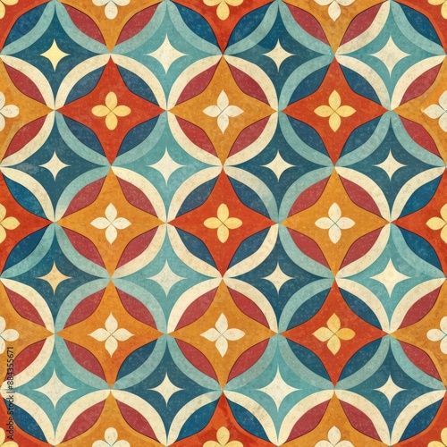 Groovy stars retro geometric seamless pattern