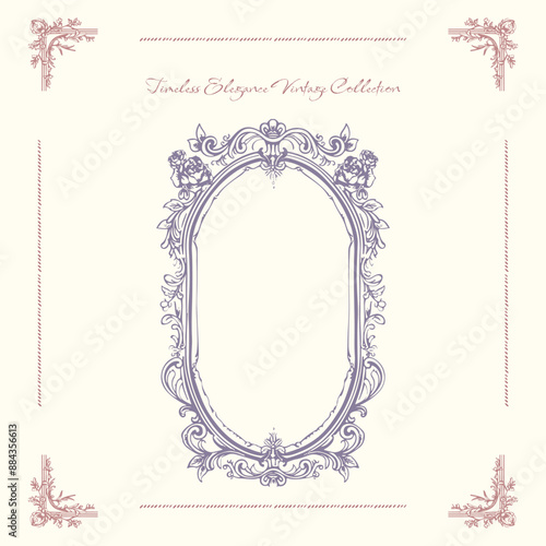 Antique decorative frame with exquisite classic frames, curls. Vector vintage illustration