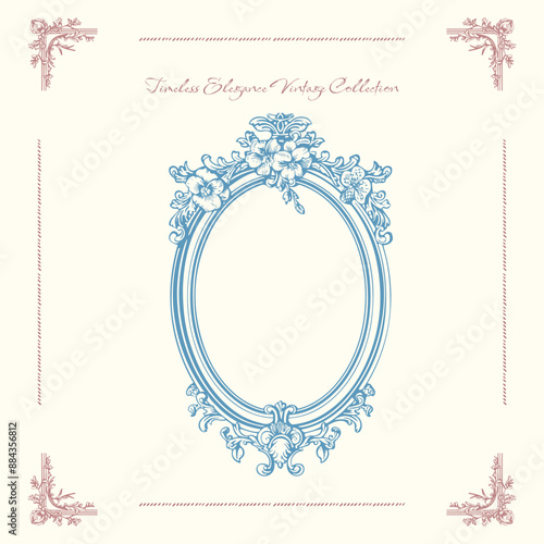 Antique decorative frame with exquisite classic frames, curls. Vector vintage illustration