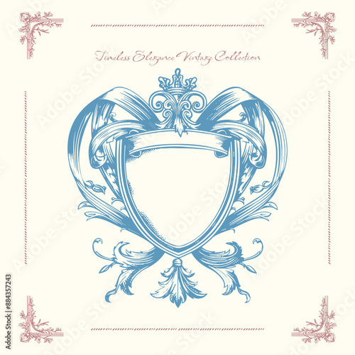 Antique decorative frame with exquisite classic frames, curls. Vector vintage illustration