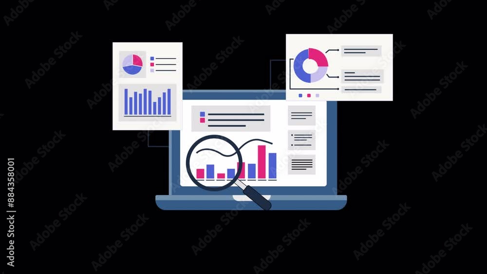 Animated Graphs Information Report Analysis on Laptop Concept Video - Transparent Animated Graphs Information Report Analysis on Laptop Concept Video - Transparent