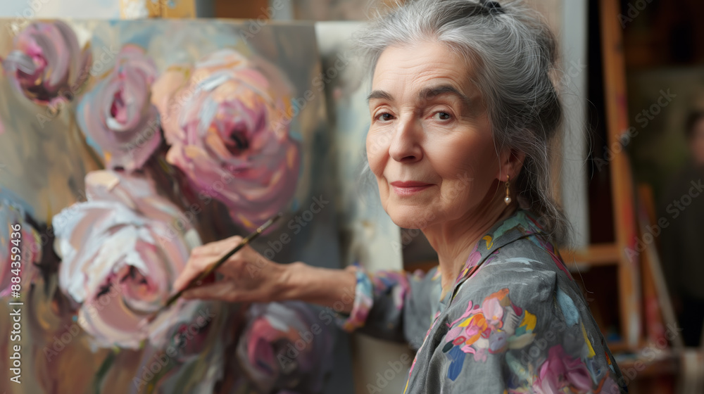 Fototapeta premium Old woman drawing.