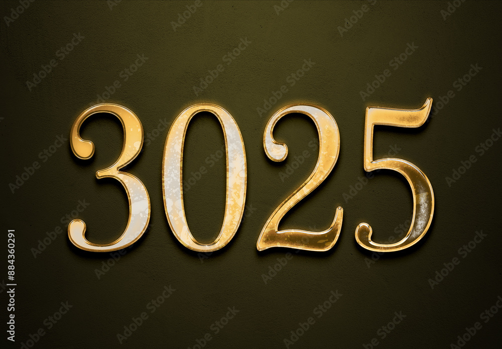 Old gold effect of 3025 number with 3D glossy style Mockup. Old gold effect of 3025 number with 3D glossy style Mockup.