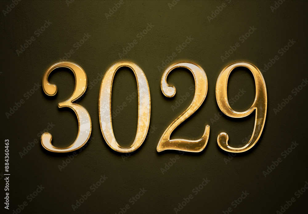 Old gold effect of 3029 number with 3D glossy style Mockup. Old gold effect of 3029 number with 3D glossy style Mockup.