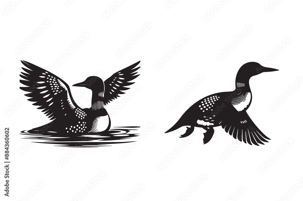Fototapeta premium Loon silhouette vector art illustration with white background - Generative AI