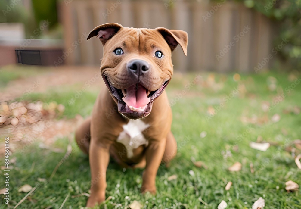 Brown peach background Terrier with a bright smile on his face Brown peach background Terrier with a bright smile on his face