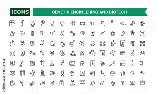 Genetic engineering and biotech icons collection. Outline icons pack. Editable vector line icon set and illustration for web and UI application.
