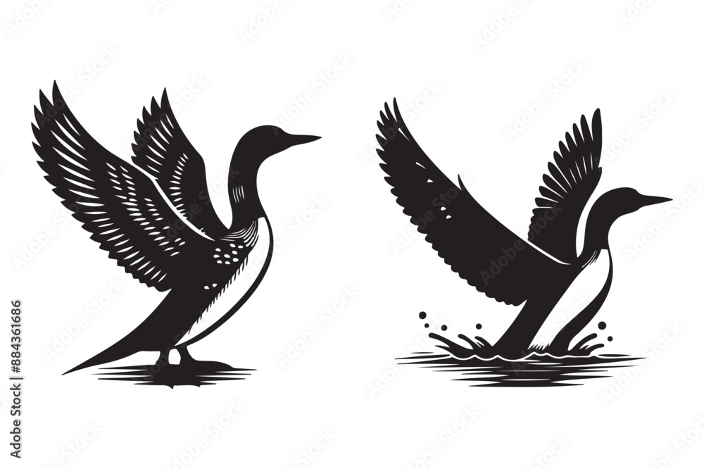Fototapeta premium Loon silhouette vector art illustration with white background - Generative AI