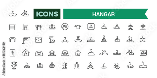 Hangar icons set. Outline set of hangar vector icons for ui design. Outline icons pack. Editable vector line icon set and illustration for web and UI application.