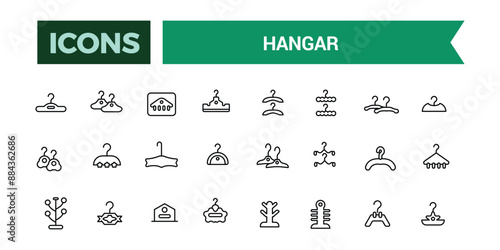 Hangar icons set. Outline set of hangar vector icons for ui design. Outline icons pack. Editable vector line icon set and illustration for web and UI application.