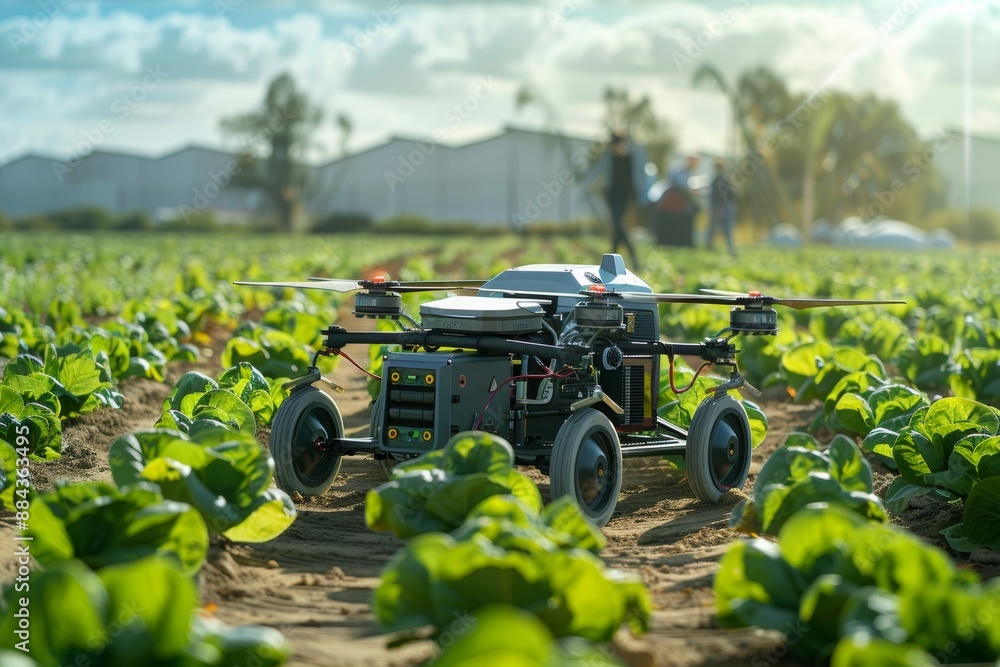 Agricultural future culture, plant monitoring device, drone, robotics, technology, innovative, advanced, sustainable. Generative AI Agricultural future culture, plant monitoring device, drone, robotics, technology, innovative, advanced, sustainable. Generative AI