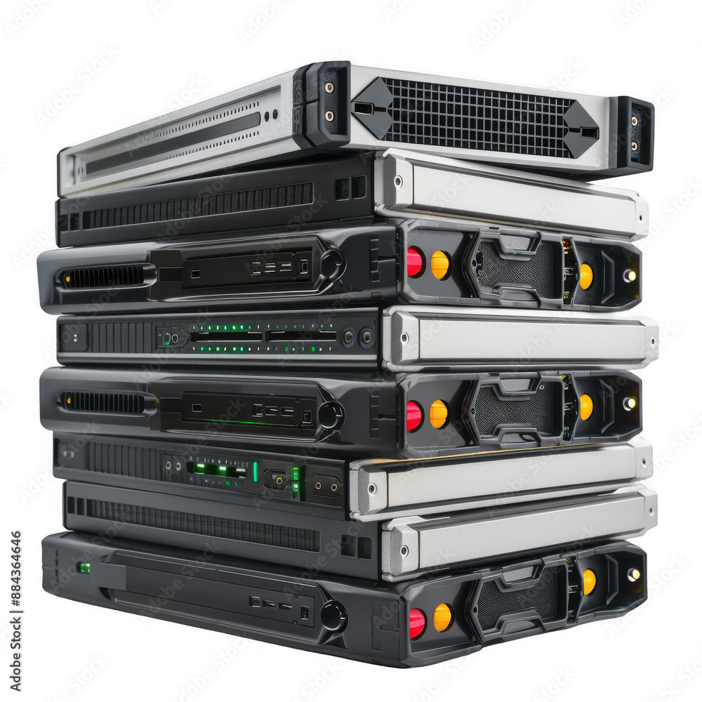 Stack of Modern Server Hardware Units Stack of Modern Server Hardware Units