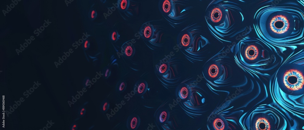 Fototapeta premium A blue and red background with many eyes