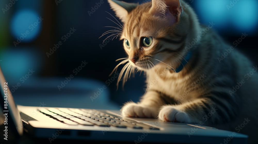 A cat sitting on a laptop watching something A cat sitting on a laptop watching something