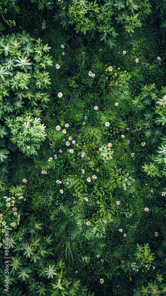 Fototapeta premium A lush green field with a bunch of flowers and plants