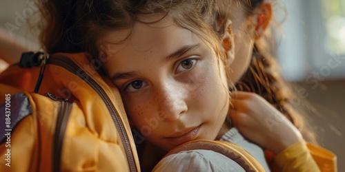 A young girl wearing a backpack, ready for adventure