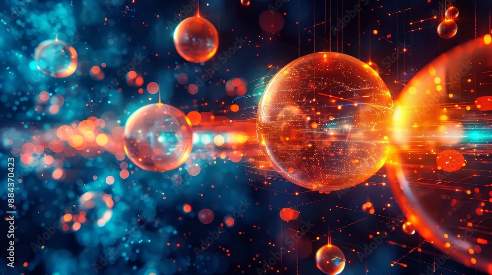 Ethereal Fusion - Abstract Art with Floating Digital Patterns, Glowing Orbs and Intriguing Background Ethereal Fusion - Abstract Art with Floating Digital Patterns, Glowing Orbs and Intriguing Background