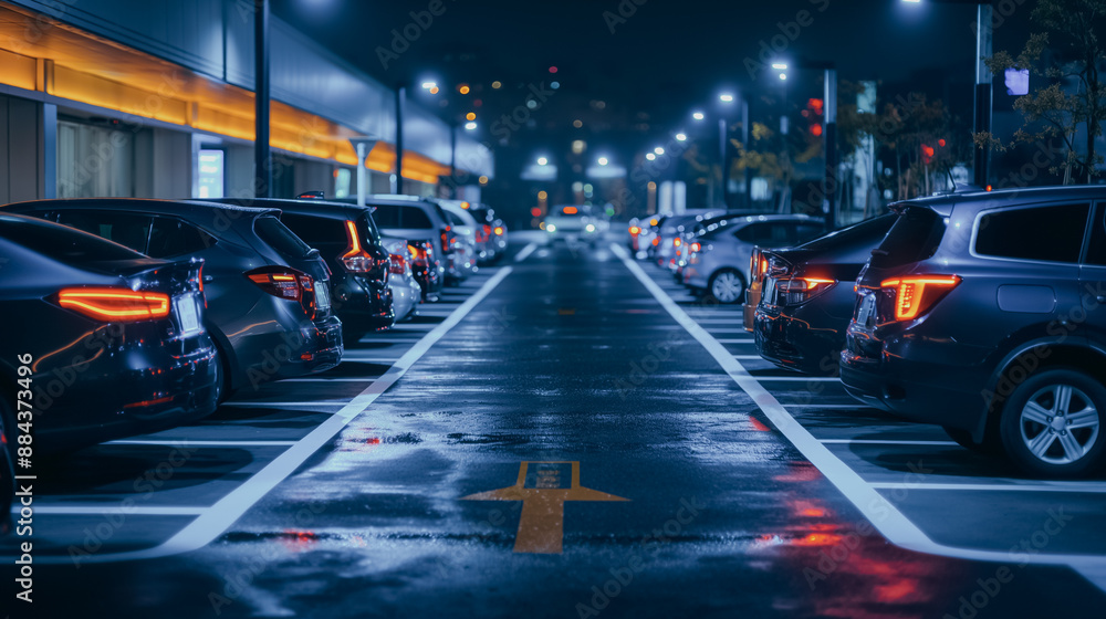 A smart parking system in a busy urban area, using IoT sensors to detect available parking spots and guiding drivers to them through a mobile app, high-tech convenience. A smart parking system in a busy urban area, using IoT sensors to detect available parking spots and guiding drivers to them through a mobile app, high-tech convenience.