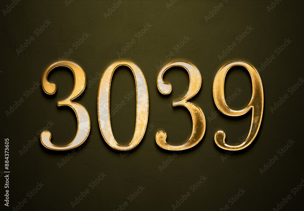 Old gold effect of 3039 number with 3D glossy style Mockup. Old gold effect of 3039 number with 3D glossy style Mockup.