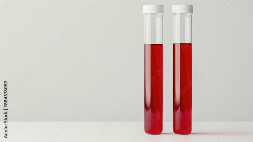 Two test tubes on a blank white surface with space for text
