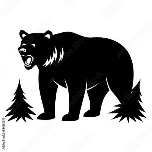 illustration of a bear,animal, vector, tiger, head,The bear is standing stoically, illustration, wild, tattoo, black, mammal, wolf, 