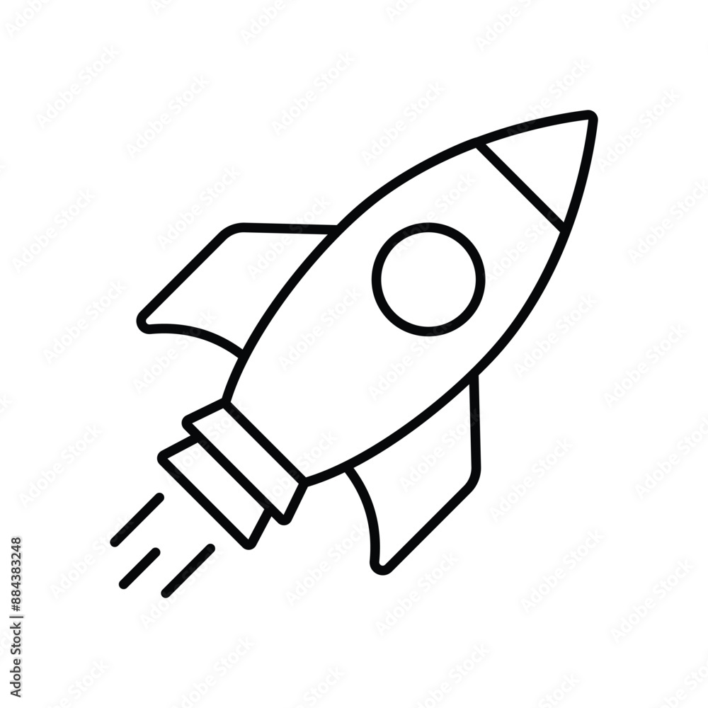rocket line icon with white background vector stock illustration