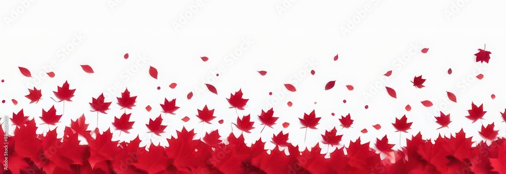 Naklejka premium Banner Abstract flowing waves with red maples on white background with beautiful bokeh and with copy space 