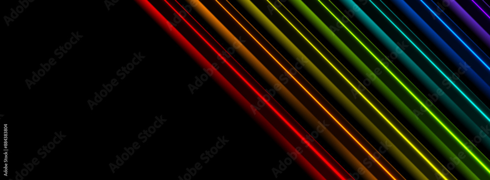 Rainbow colors neon shiny lines abstract tech background. Futuristic glowing vector banner design Rainbow colors neon shiny lines abstract tech background. Futuristic glowing vector banner design