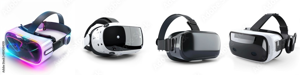 A variety of VR headsets showcasing different designs and technology. Perfect for virtual reality, gaming, and immersive experiences. A variety of VR headsets showcasing different designs and technology. Perfect for virtual reality, gaming, and immersive experiences.