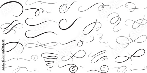 Calligraphic Swirls and Flourishes Vector Collection, Flourish Swirl Calligraphy Line