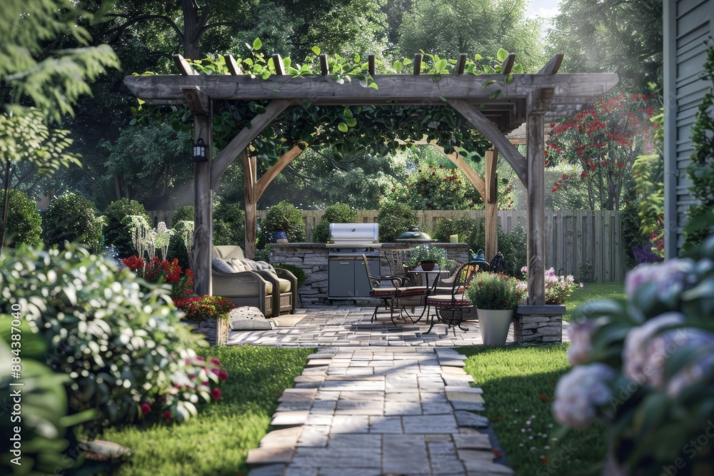 Escape to a tranquil retreat in your own backyard, complete with a charming pergola and inviting seating areas. Perfect for relaxation and entertainment. Escape to a tranquil retreat in your own backyard, complete with a charming pergola and inviting seating areas. Perfect for relaxation and entertainment.