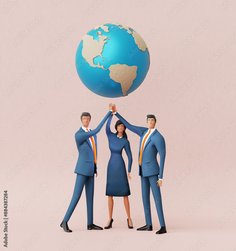 Successful business people holds international's business. Business people and globe, 3D rendering Successful business people holds international's business. Business people and globe, 3D rendering