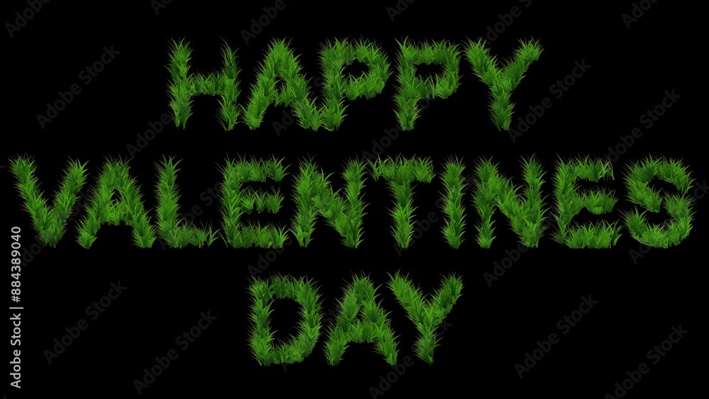 Happy Valentines Day text with green grass on plain black background Happy Valentines Day text with green grass on plain black background