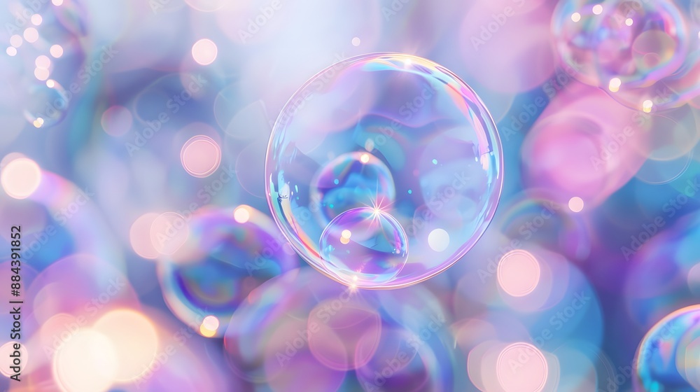 Iridescent bubbles floating in a dreamy, pastel-colored background Iridescent bubbles floating in a dreamy, pastel-colored background