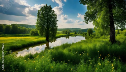 Summer. Beautiful landscape with a river.
