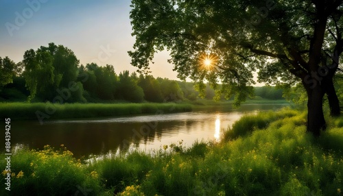 Sunset over the river. Silence, evening, peace, rest. Soon there will be a deep sleep.