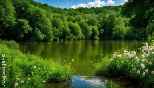 River in the forest, beautiful summer landscape.